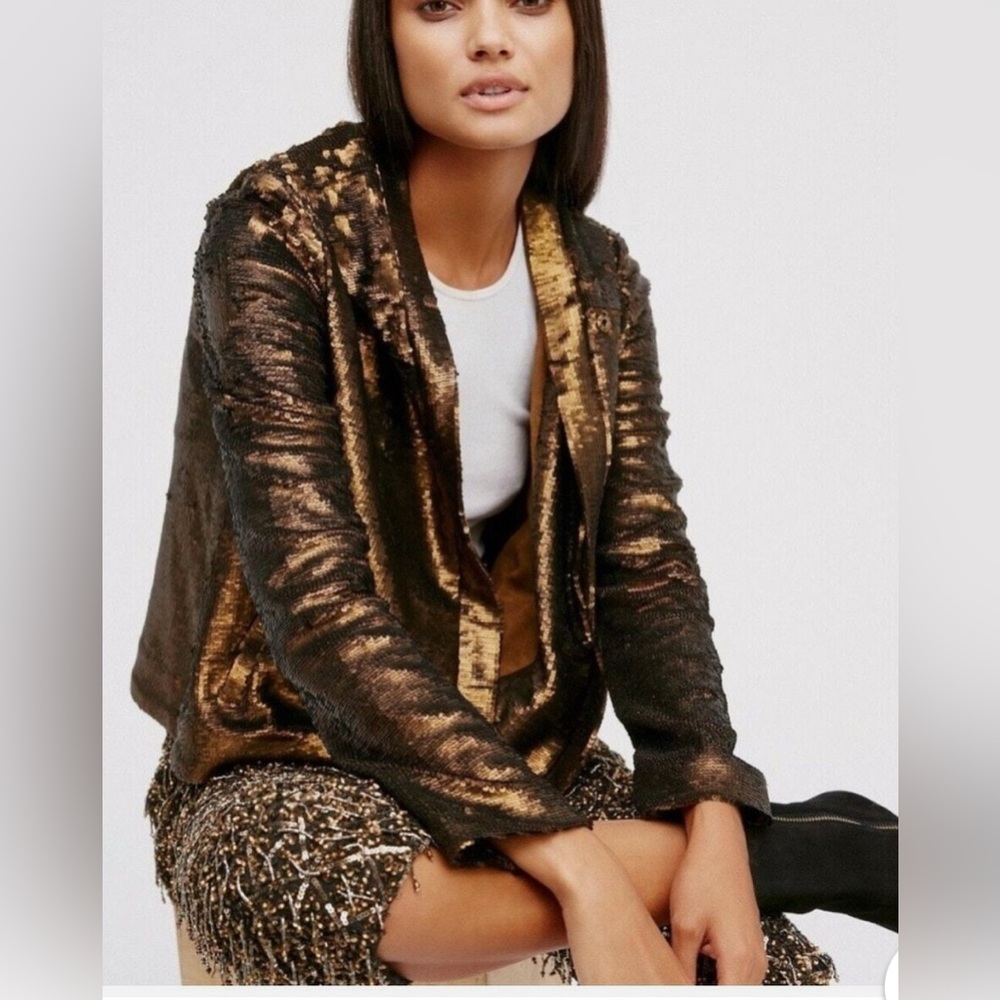 FREE PEOPLE BRONZE SEQUIN HOODIE JACKET